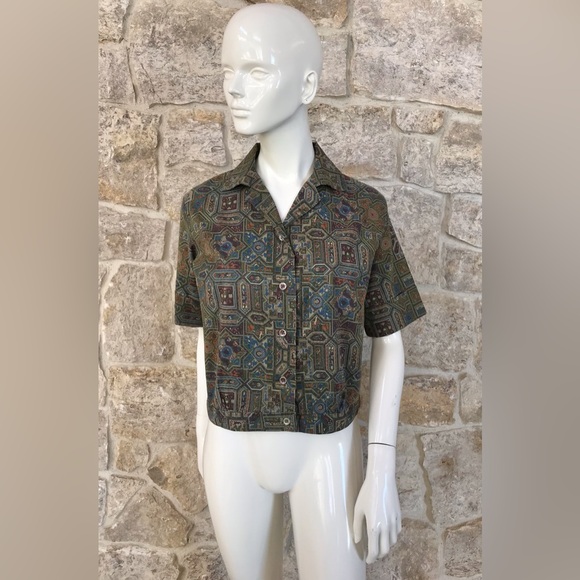 Vintage 1950s 1960s Mojud Short Sleeve Blouse Tiki Vibe - Picture 8 of 16